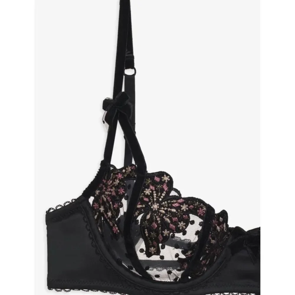 For Love & Lemons Caprice Underwire Embroidered Lace Bra Black Size 34C - Picture 2 of 12